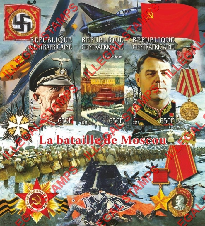 Central African Republic 2011 Battle of Moscow Illegal Stamp Souvenir Sheet of 3