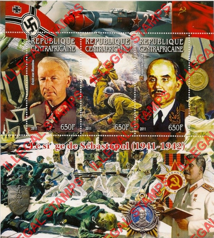 Central African Republic 2011 Battle of Sevastopol Illegal Stamp Souvenir Sheet of 3