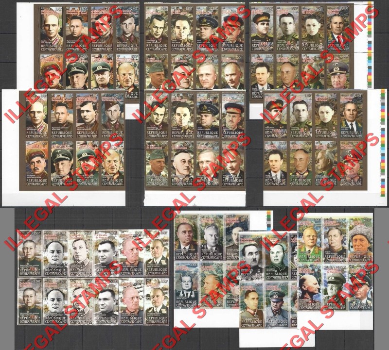 Central African Republic 2011 Battles and Leaders Illegal Stamp sets sold by mapka666