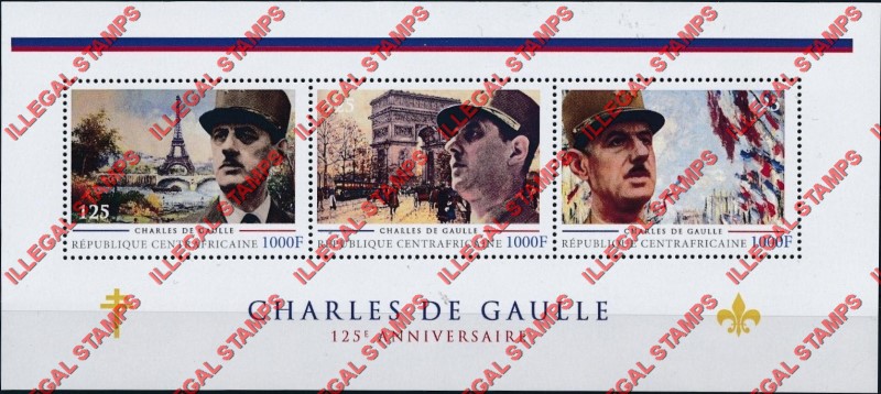 Central African Republic 2011 Charles de Gaulle Illegal Stamp Souvenir Sheet of 3