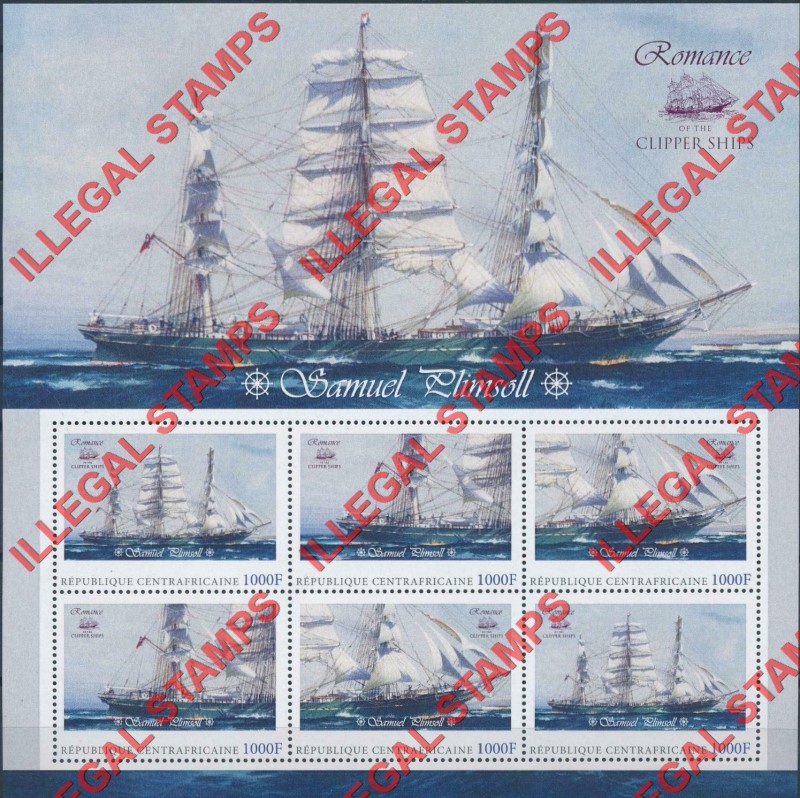 Central African Republic 2011 Clipper Ships Illegal Stamp Souvenir Sheet of 6