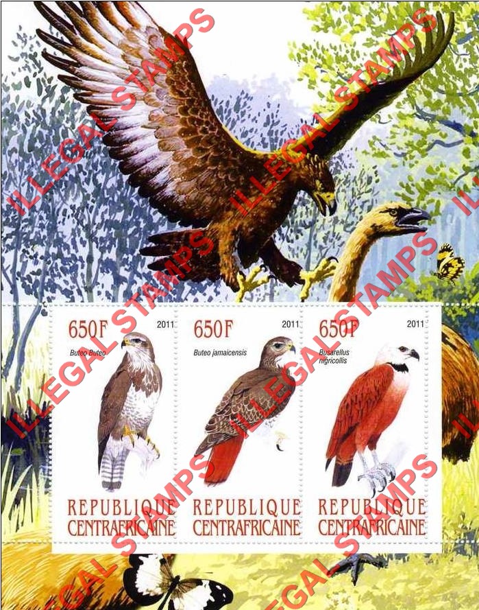 Central African Republic 2011 Eagles Birds of Prey Illegal Stamp Souvenir Sheet of 3