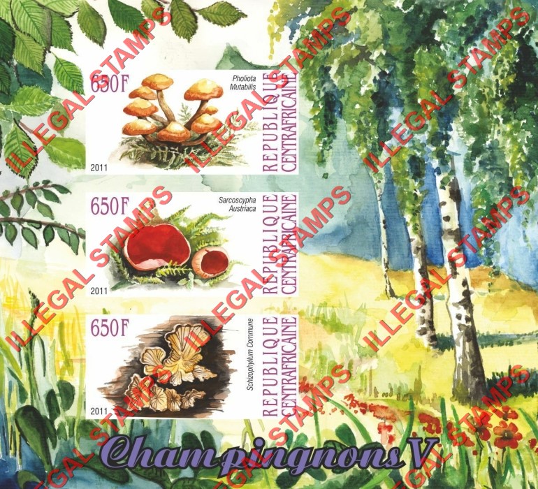 Central African Republic 2011 Mushrooms Illegal Stamp Souvenir Sheet of 3 (Sheet 5)