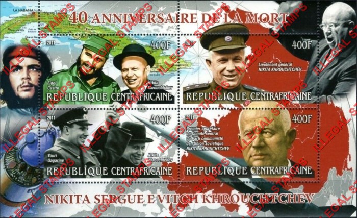 Central African Republic 2011 Nikita Khrouchtchev Illegal Stamp Souvenir Sheet of 4