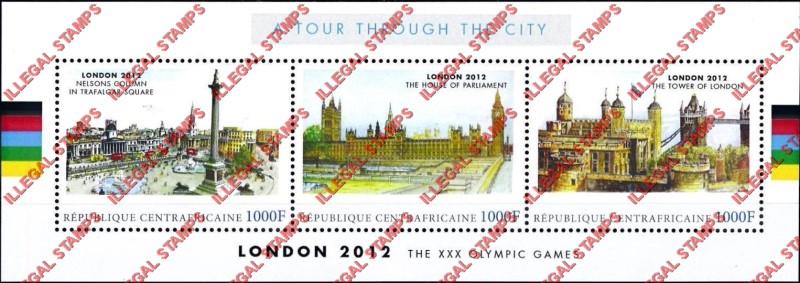 Central African Republic 2011 Olympic Games in London in 2012 Illegal Stamp Souvenir Sheet of 3
