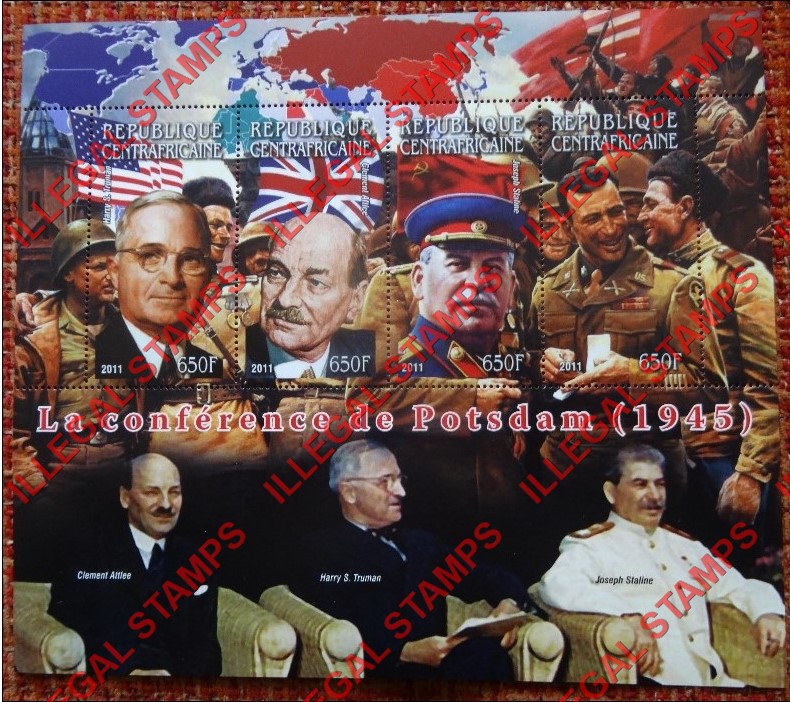 Central African Republic 2011 Potsdam Conference in World War II Illegal Stamp Souvenir Sheet of 4