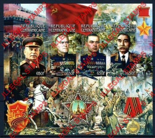 Central African Republic 2011 Russian Leaders in World War II Illegal Stamp Souvenir Sheet of 4
