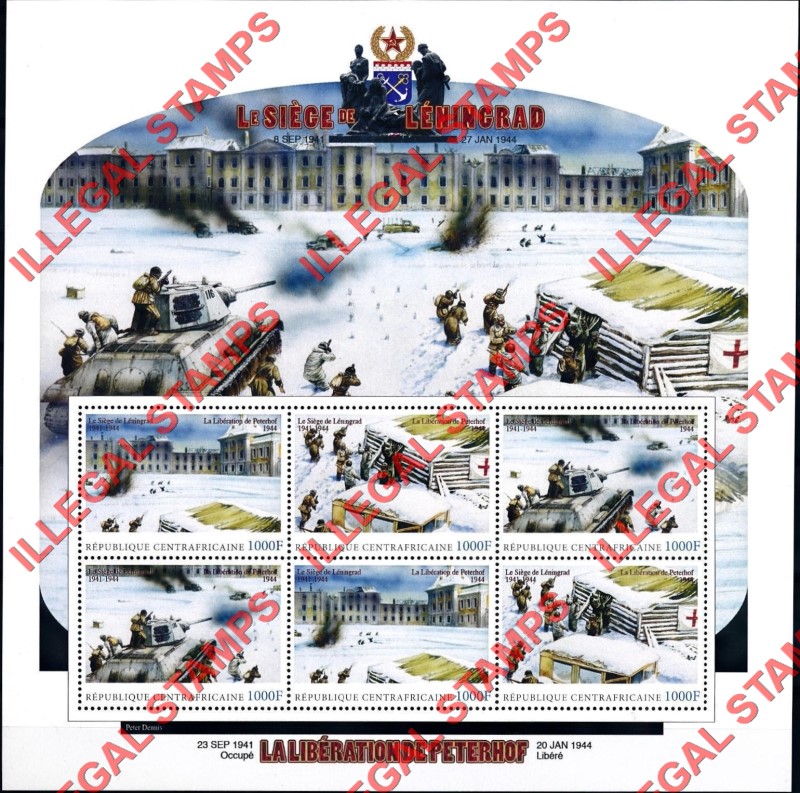 Central African Republic 2011 Siege of Leningrad Illegal Stamp Souvenir Sheet of 6 (Sheet 1)