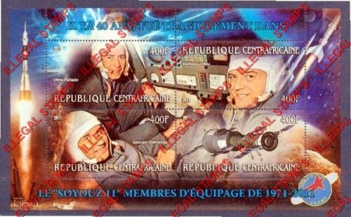 Central African Republic 2011 Space Soyuz 11 Disaster Illegal Stamp Souvenir Sheet of 4 (Sheet 2)