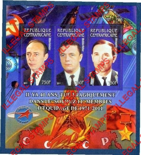 Central African Republic 2011 Space Soyuz 11 Disaster Illegal Stamp Souvenir Sheet of 3