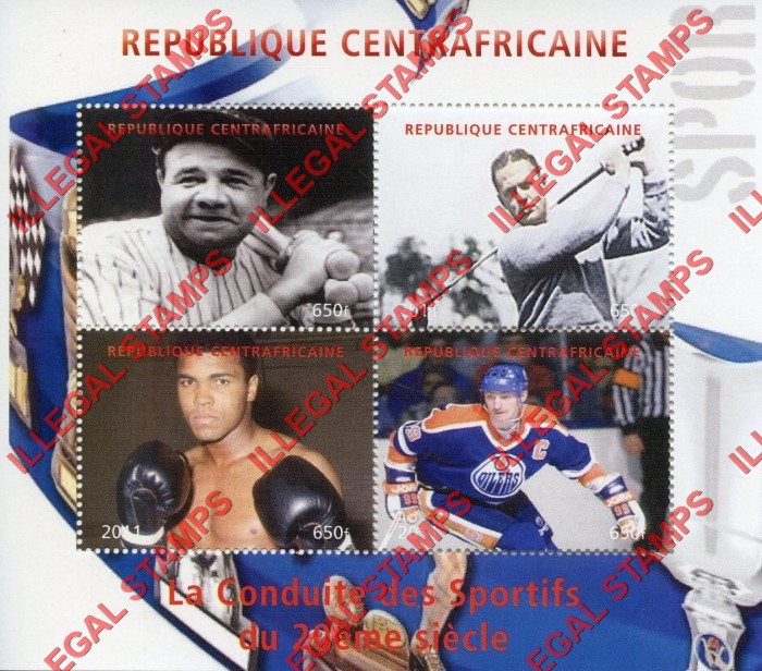 Central African Republic 2011 Sportsmen of the 20th Century Illegal Stamp Souvenir Sheet of 4