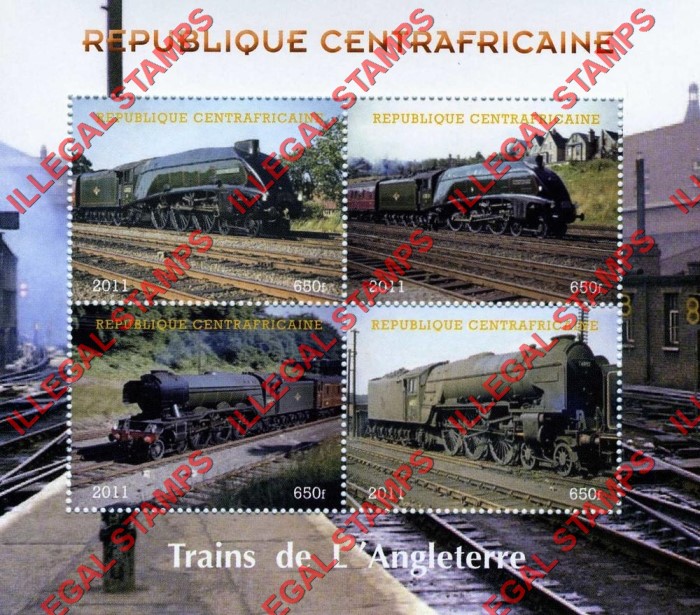 Central African Republic 2011 Trains of England Illegal Stamp Souvenir Sheet of 4