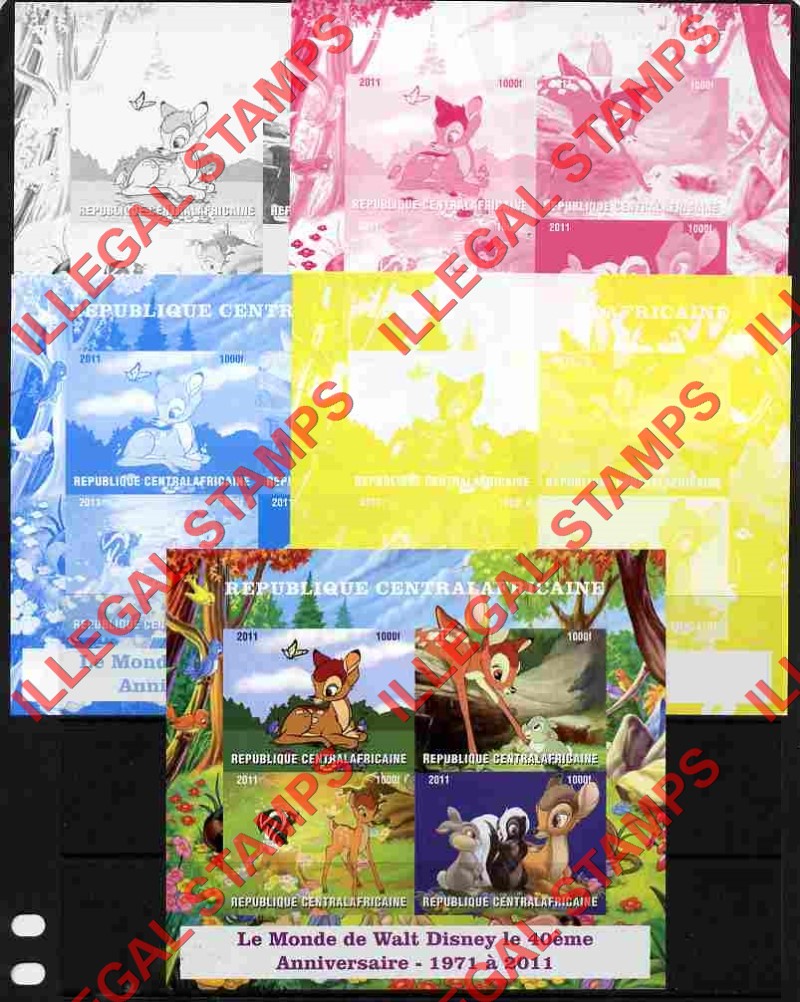 Central African Republic 2011 World of Disney Bambi Illegal Stamp Souvenir Sheet of 4 Color Proof Set