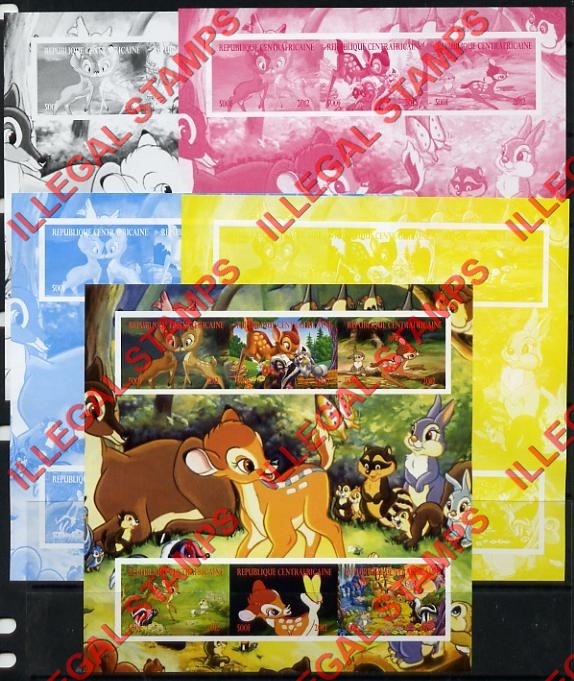Central African Republic 2012 Bambi Illegal Stamp Souvenir Sheet of 6 Fake color Proof Set