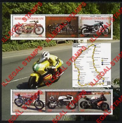 Central African Republic 2012 Motorcycles Illegal Stamp Souvenir Sheet of 6