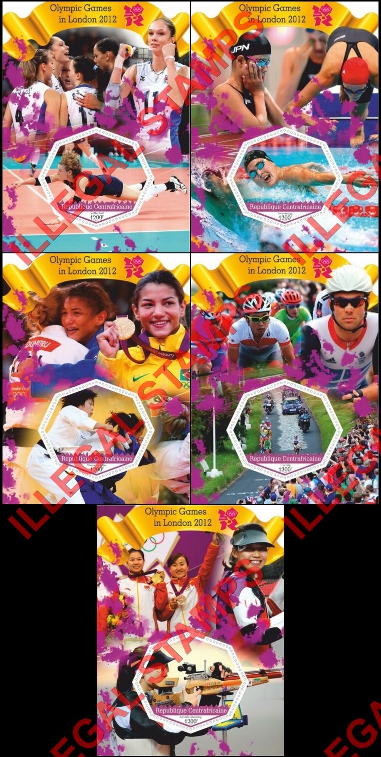 Central African Republic 2012 Olympic Games in London (different) Illegal Stamp Souvenir Sheets of 1 (Part 1)