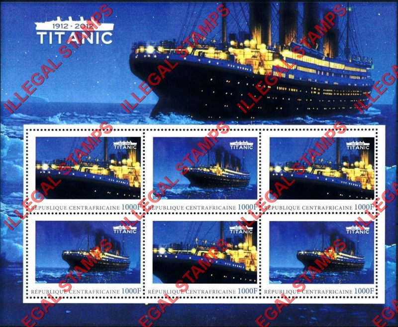 Central African Republic 2012 Titanic Illegal Stamp Souvenir Sheet of 6