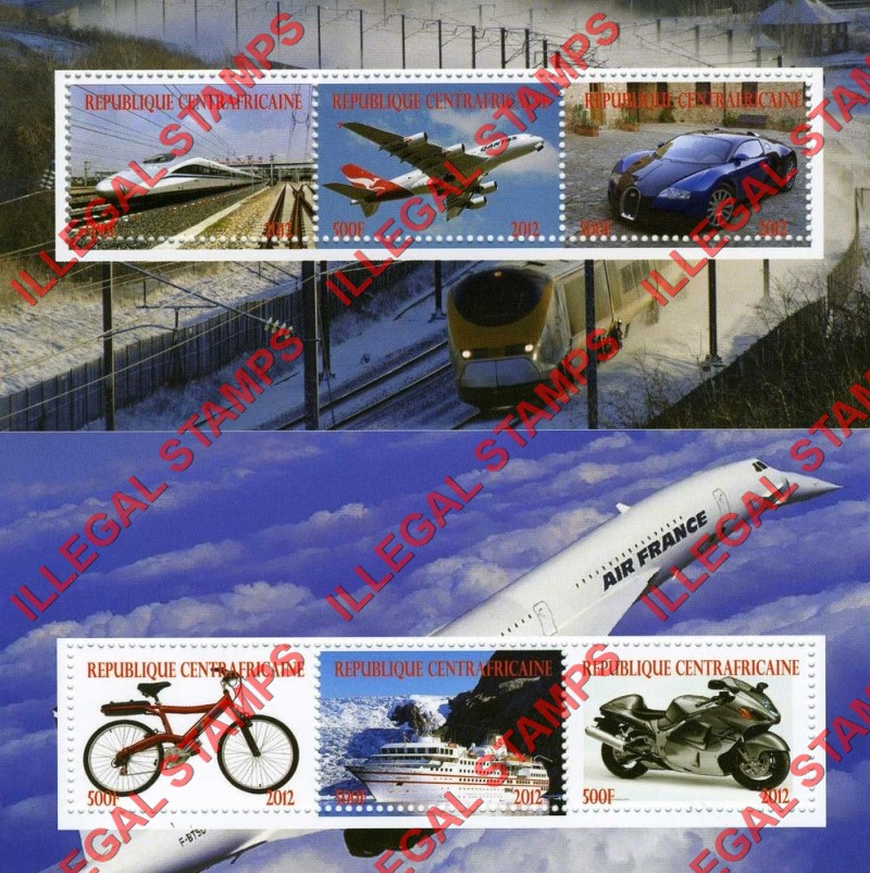 Central African Republic 2012 Transportation Illegal Stamp Souvenir Sheet of 6