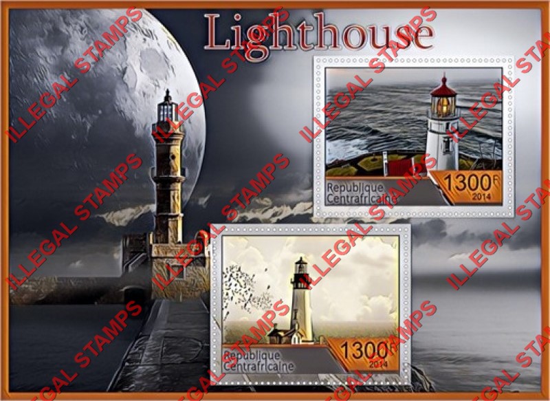 Central African Republic 2014 Lighthouses Illegal Stamp Souvenir Sheet of 2