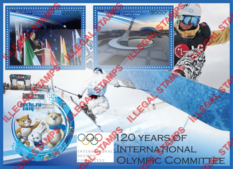 Central African Republic 2014 Olympic Games in Sochi the Olympic Committee Illegal Stamp Souvenir Sheet of 2