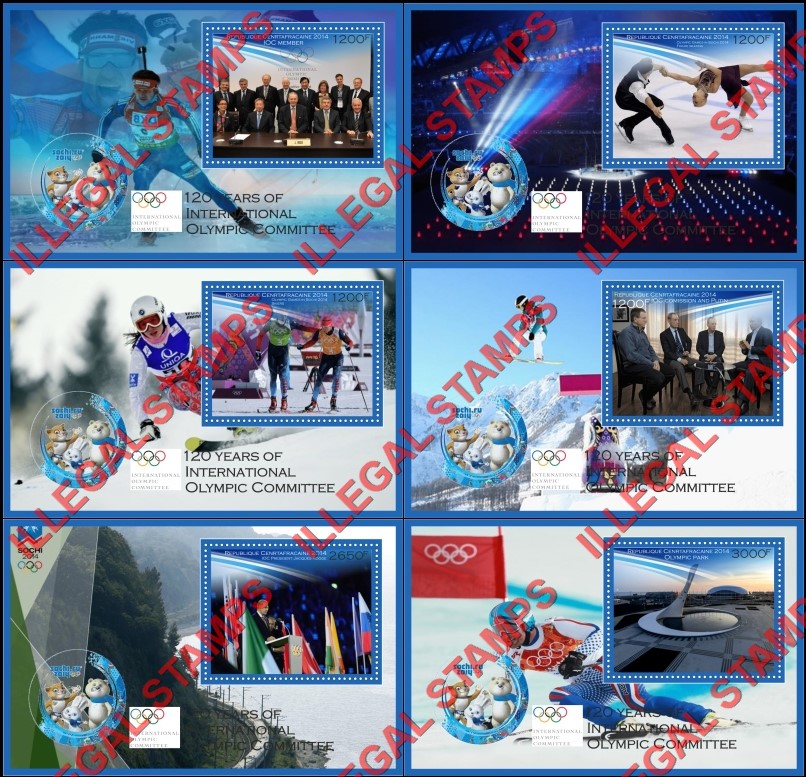 Central African Republic 2014 Olympic Games in Sochi the Olympic Committee Illegal Stamp Souvenir Sheets of 1