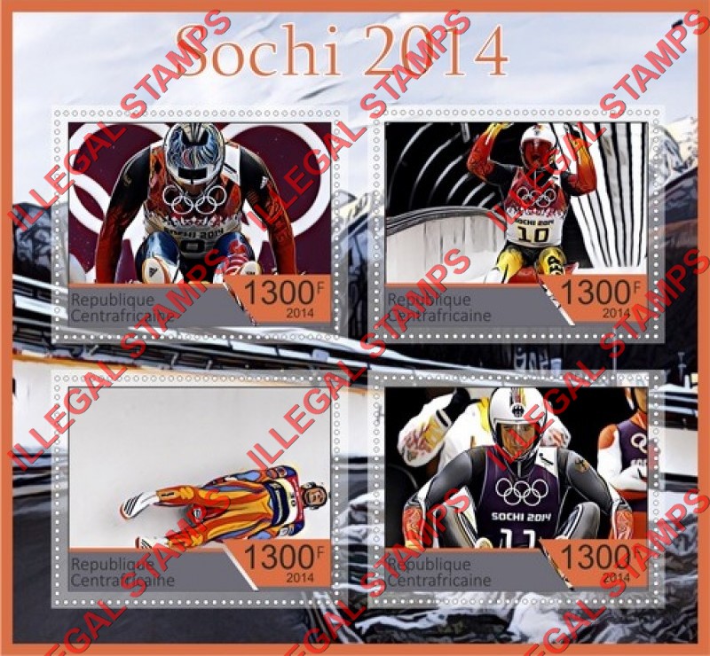 Central African Republic 2014 Olympic Games in Sochi Luge Illegal Stamp Souvenir Sheet of 4