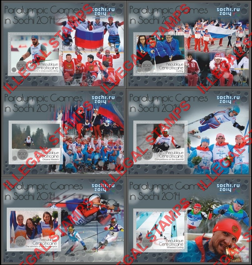 Central African Republic 2014 Paralympic Games in Sochi Illegal Stamp Souvenir Sheets of 1