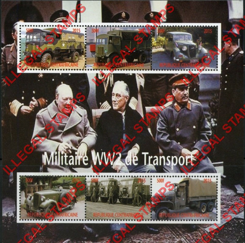 Central African Republic 2015 Allies Military Transport in World War II Illegal Stamp Souvenir Sheet of 6