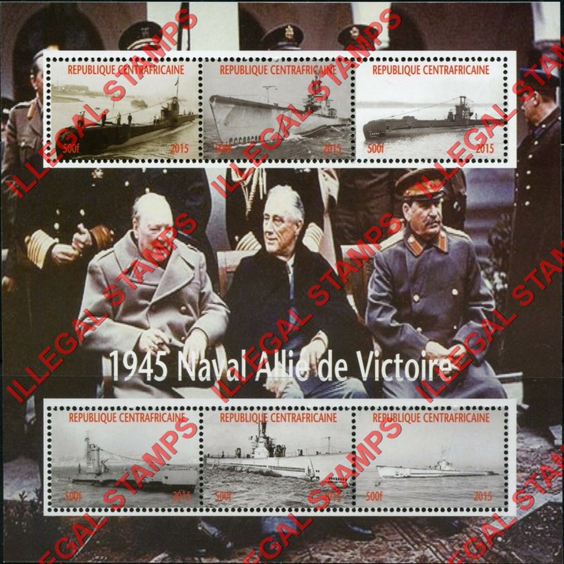 Central African Republic 2015 Allies Naval Submarines in World War II Illegal Stamp Souvenir Sheet of 6