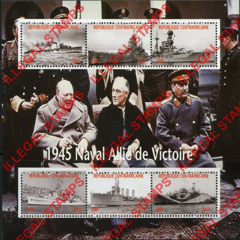 Central African Republic 2015 Allies Naval Warships in World War II Illegal Stamp Souvenir Sheet of 6