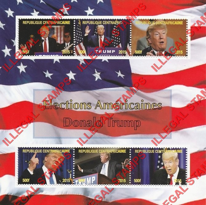 Central African Republic 2015 American Elections Donald Trump Illegal Stamp Souvenir Sheet of 6