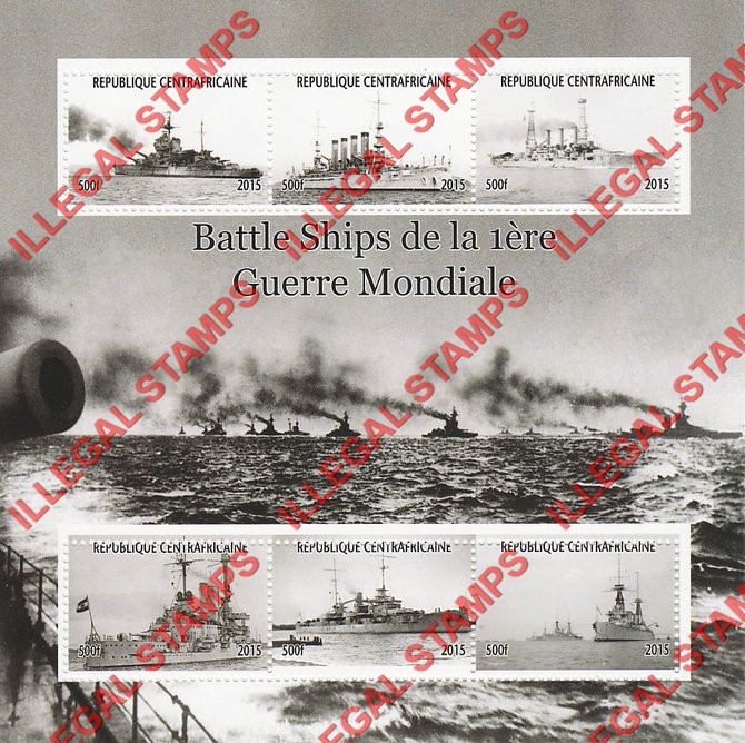 Central African Republic 2015 Battle Ships of World War I Illegal Stamp Souvenir Sheet of 6