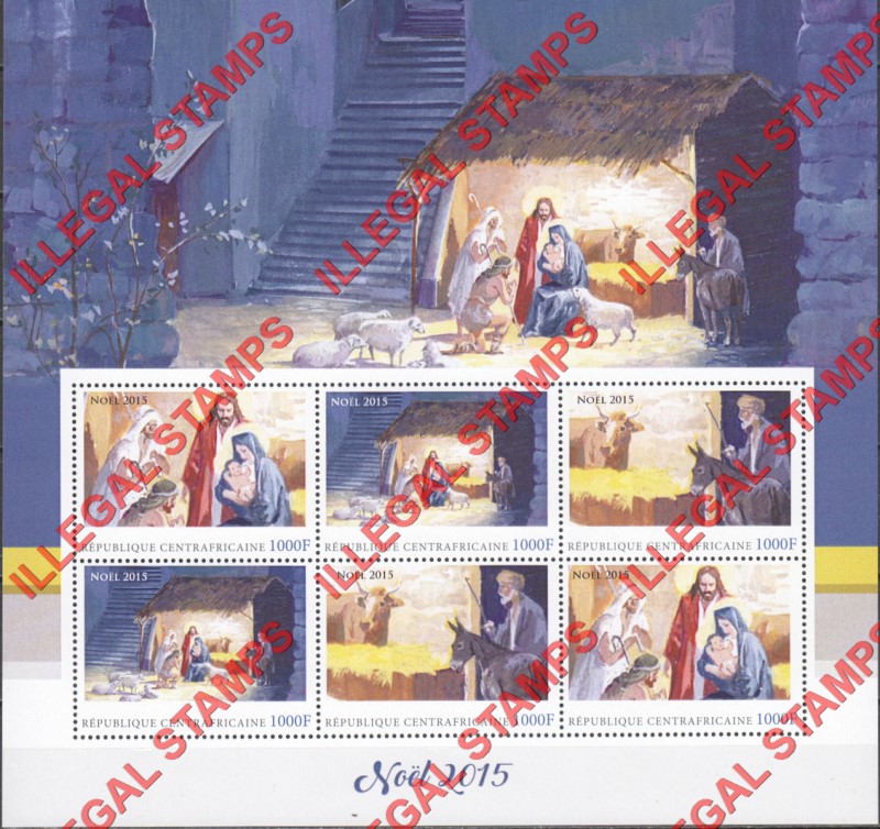 Central African Republic 2015 Christmas Illegal Stamp Souvenir Sheet of 6