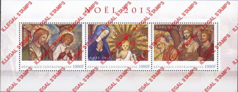 Central African Republic 2015 Christmas Illegal Stamp Souvenir Sheet of 3