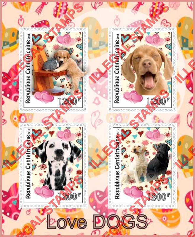 Central African Republic 2015 Dogs (different) Illegal Stamp Souvenir Sheet of 4