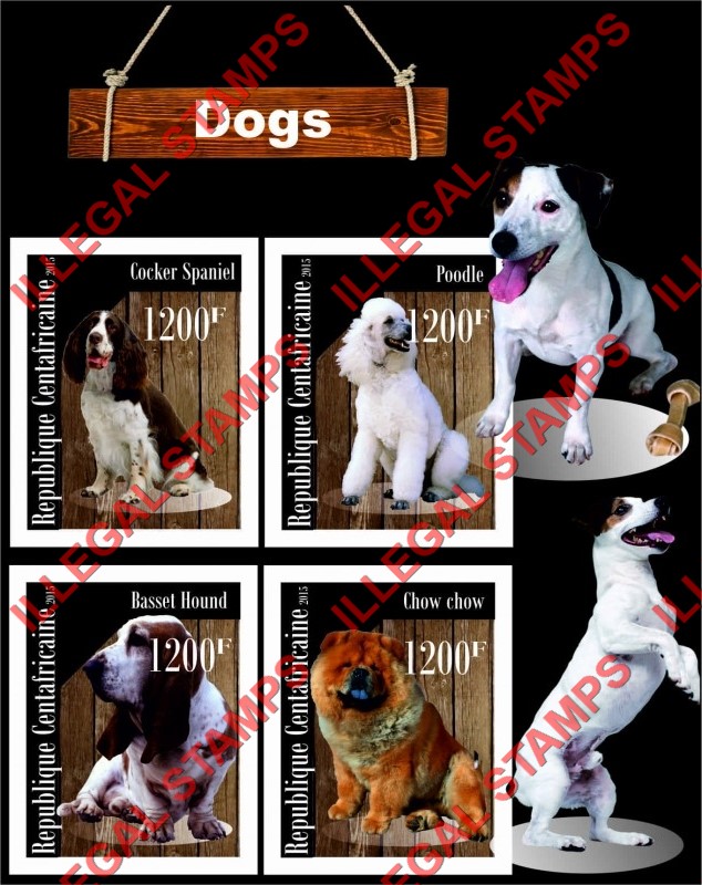 Central African Republic 2015 Dogs Illegal Stamp Souvenir Sheet of 4