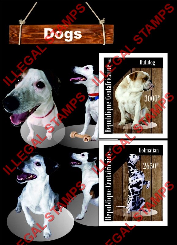 Central African Republic 2015 Dogs Illegal Stamp Souvenir Sheet of 2