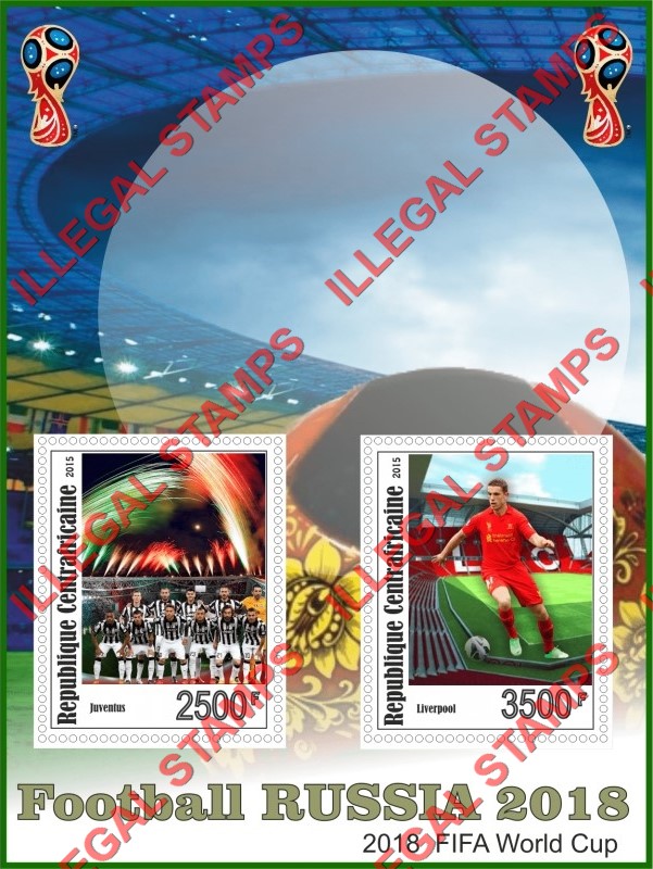 Central African Republic 2015 FIFA World Cup Soccer in Russia in 2018 Illegal Stamp Souvenir Sheet of 2