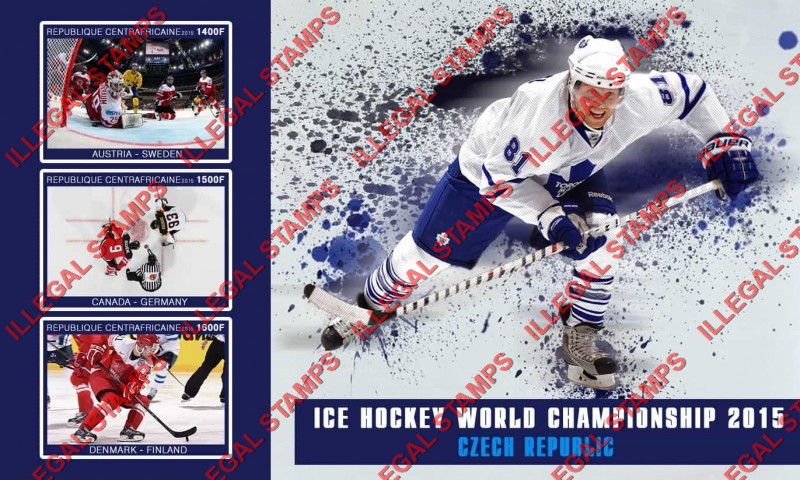 Central African Republic 2015 Ice Hockey World Championship Illegal Stamp Souvenir Sheet of 3
