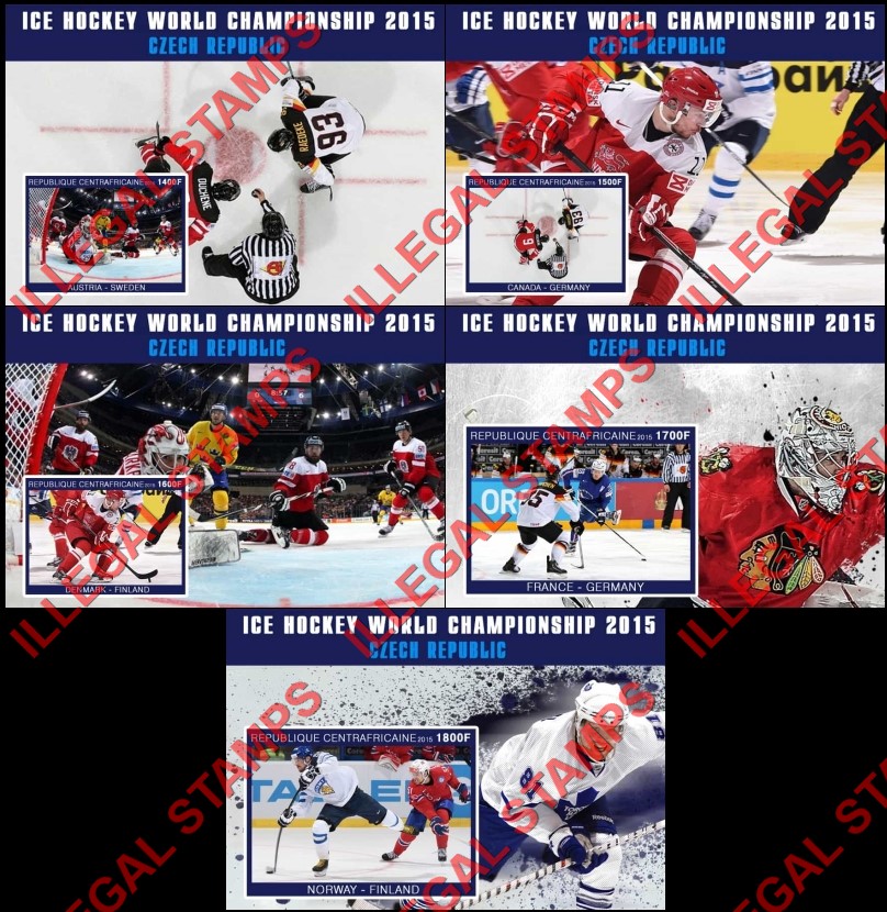 Central African Republic 2015 Ice Hockey World Championship Illegal Stamp Souvenir Sheets of 1