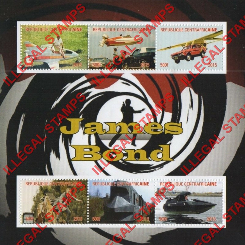 Central African Republic 2015 James Bond Illegal Stamp Souvenir Sheet of 6