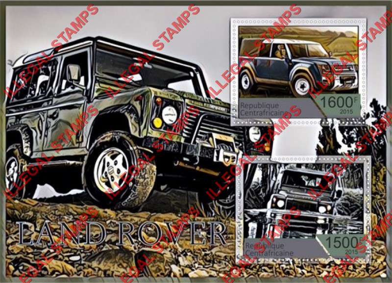 Central African Republic 2015 Land Rover Illegal Stamp Souvenir Sheet of 2