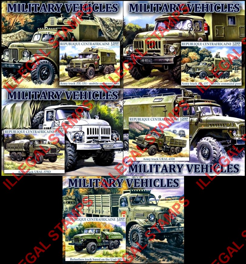 Central African Republic 2015 Military Vehicles Illegal Stamp Souvenir Sheets of 1
