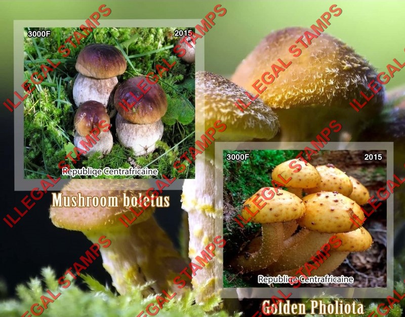 Central African Republic 2015 Mushrooms Illegal Stamp Souvenir Sheet of 2
