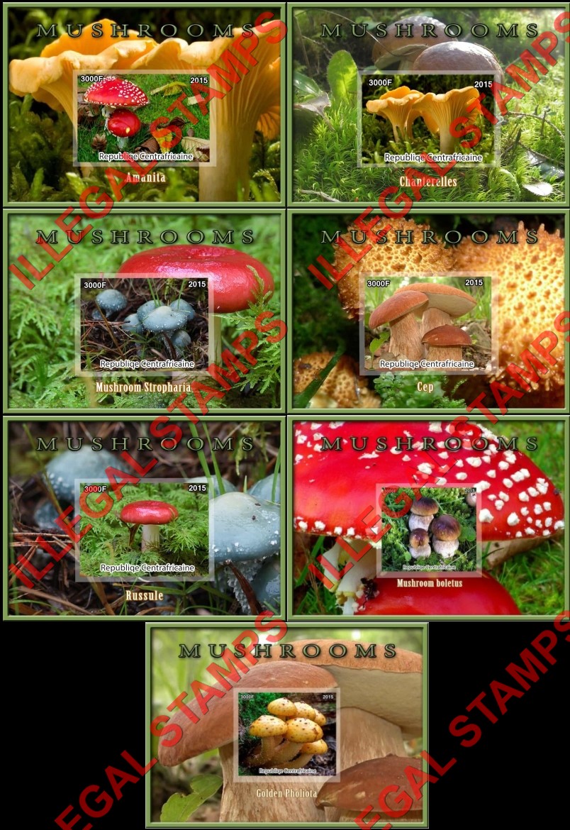 Central African Republic 2015 Mushrooms Illegal Stamp Souvenir Sheets of 1
