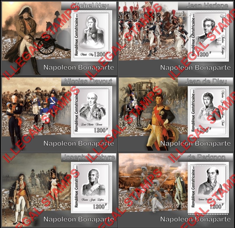 Central African Republic 2015 Napoleon and Different Marshals Illegal Stamp Souvenir Sheets of 1