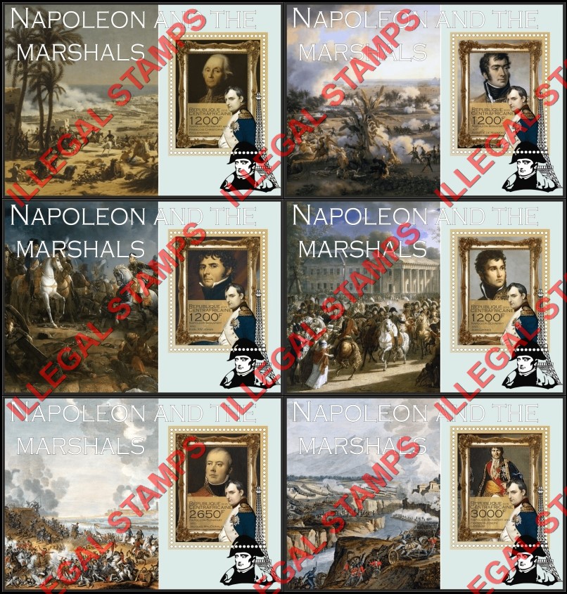 Central African Republic 2015 Napoleon and the Marshals Illegal Stamp Souvenir Sheets of 1