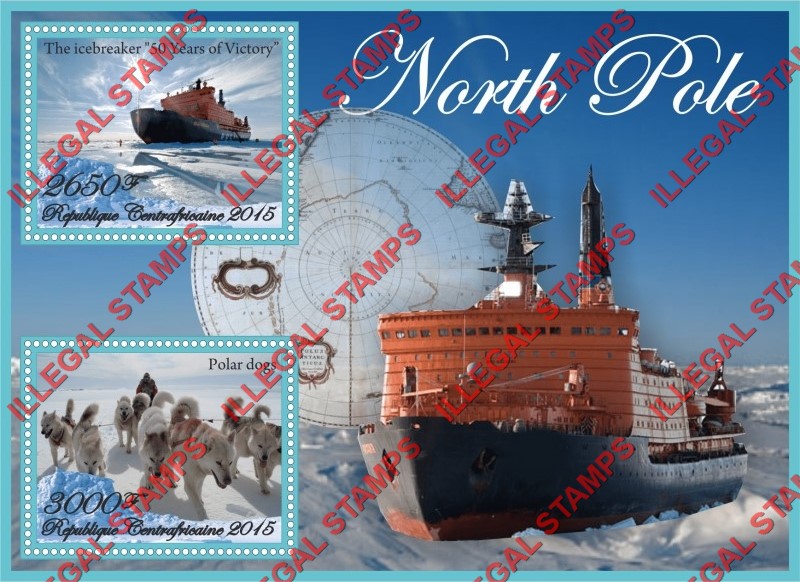 Central African Republic 2015 North Pole Illegal Stamp Souvenir Sheet of 2