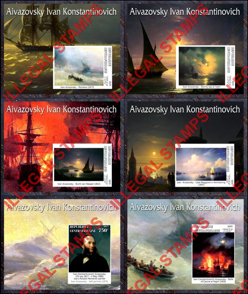 Central African Republic 2015 Paintings by Aivazovsky Ivan Konstantinovich Illegal Stamp Souvenir Sheets of 1