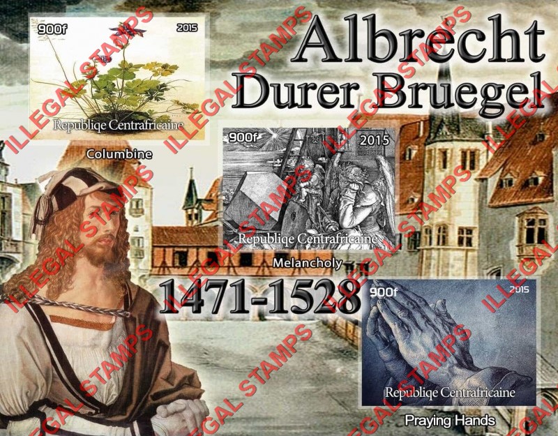 Central African Republic 2015 Paintings by Albrecht Durer Illegal Stamp Souvenir Sheet of 3